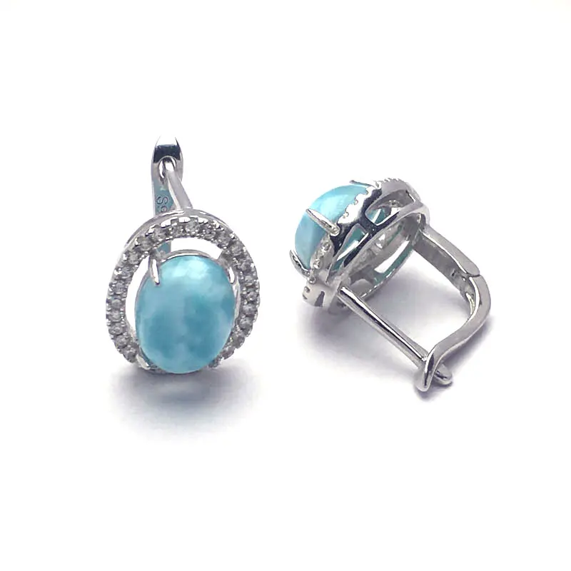 CSJ, классические Серьги Larimar, хорошее качество, Стерлинговое Серебро 925 пробы, натуральный синий драгоценный камень, хорошее ювелирное изделие, обручальные кольца для женщин, подарок