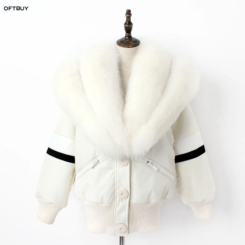 Женская парка OFTBUY черная куртка с натуральным мехом лисы и воротником 2019|Шубы