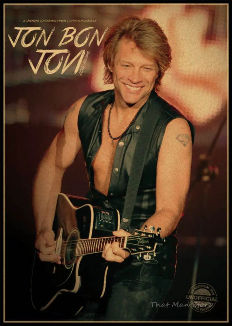 Bon Jovi винтажная Ретро рок-группа музыкальная гитара матовая крафт-бумага античный плакат Настенная Наклейка домашний декор 30*21 см - Цвет: Золотой