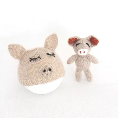 Hat and Doll 3 Новорожденный реквизит для фотосъемки на тему свинок железная корзина для маленьких мальчиков и девочек мультфильм мохеровая шапочка Кепка для фотосессии позирует ведро реквизит bebe foto - Цвет: Hat and Doll 3