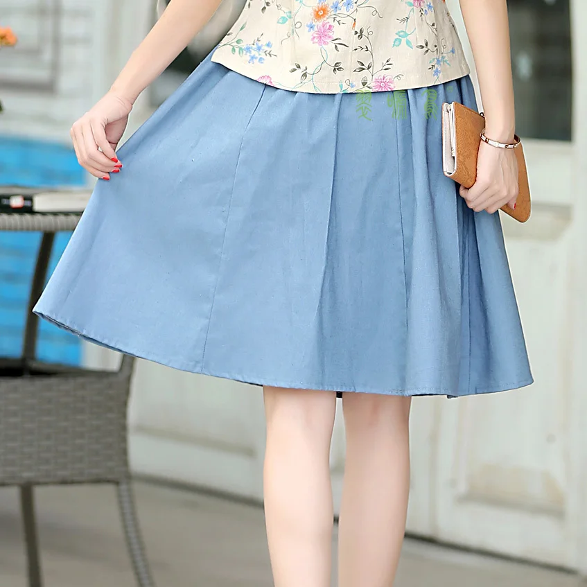 Новая льняная юбка для отдыха эластичная талия серая в обтяжку 55 см 9 цветов|swing