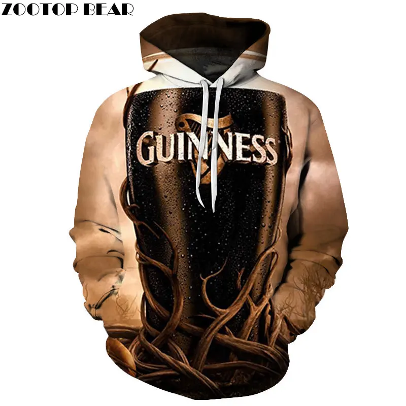 Мужские толстовки с капюшоном GUINNESS свитшоты длинным рукавом и 3D принтом
