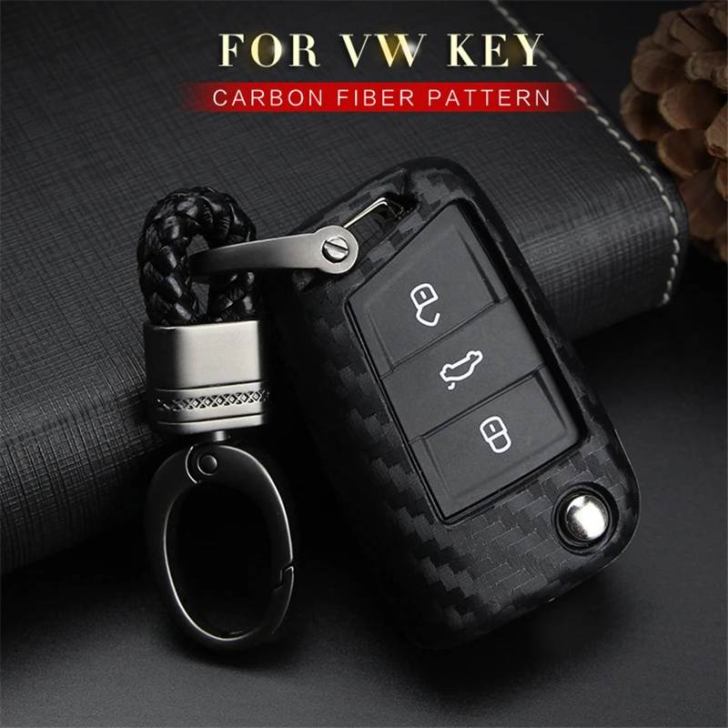 KUKAKEY углеродное волокно силиконовый чехол для ключей от машины VW Golf Seat Ibiza Passat B8 B7