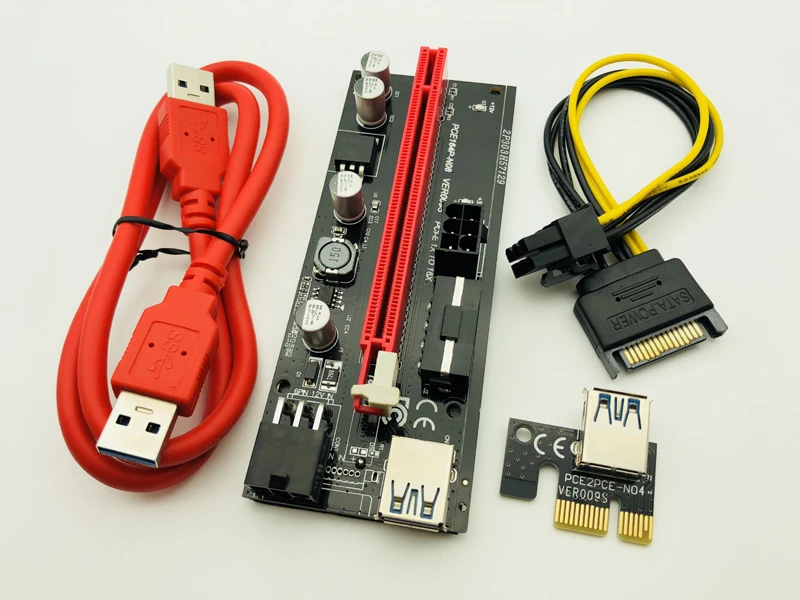 Двойной светодиодный кабель VER009S PCI E 6 шт. Riser Card 009S Express 1X к 16X 0 м USB 3 6Pin Molex Power для