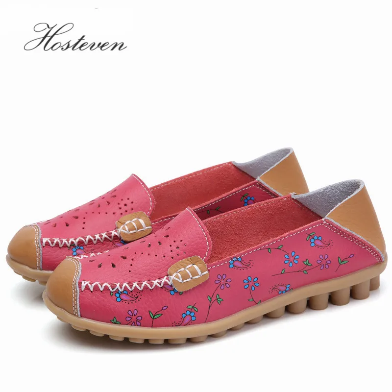 Hosteven Women Shoes Genuine Leather Female Flats Breathable Woman Casual Loafers Leisure Boat Shoe Moccasins Driving Footwear | Обувь