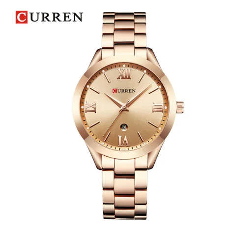 D CURREN 9007 женские роскошные брендовые золотые часы со стальным браслетом цифровые часы подарочные часы - Цвет: D