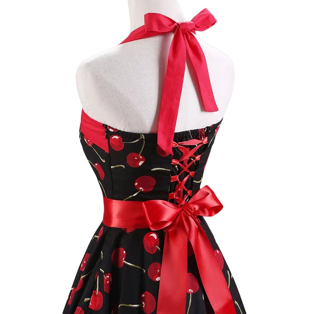 Винтажное платье в горошек Rockabilly Одри для женщин с лямкой на шее со шнуровкой