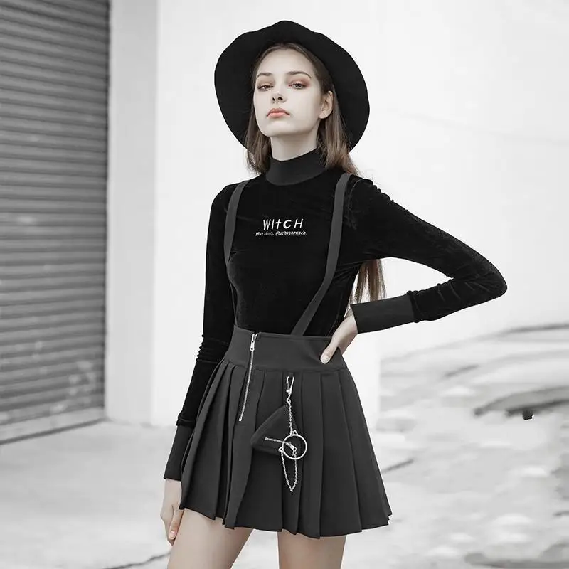 Панк Rave women's Goth с высокой талией плиссированная подвеска юбка черный PQ477BQ Азия Размер S-L