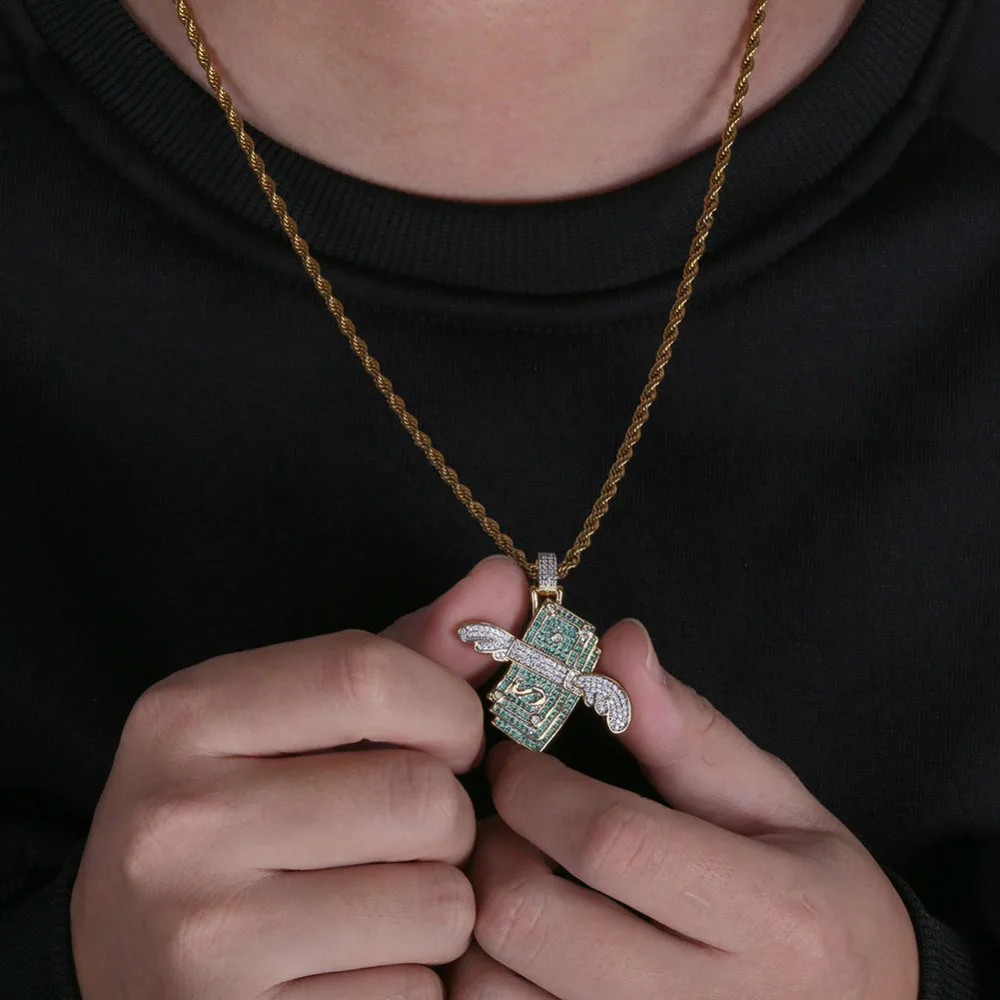 JINAO Новые деньги кубический циркон Iced Out цепи летающие наличные хип хоп ювелирные изделия кулон ожерелье s для мужчин женщин Подарки