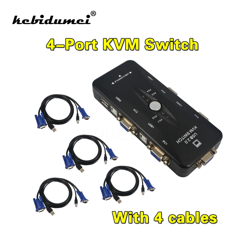 

Квм kebidumei с 4 USB-портами, селектор, автоматический переключатель с принтом VGA, разветвитель VGA V322, USB 2,0 квм-переключатель с 4 VGA-кабелями