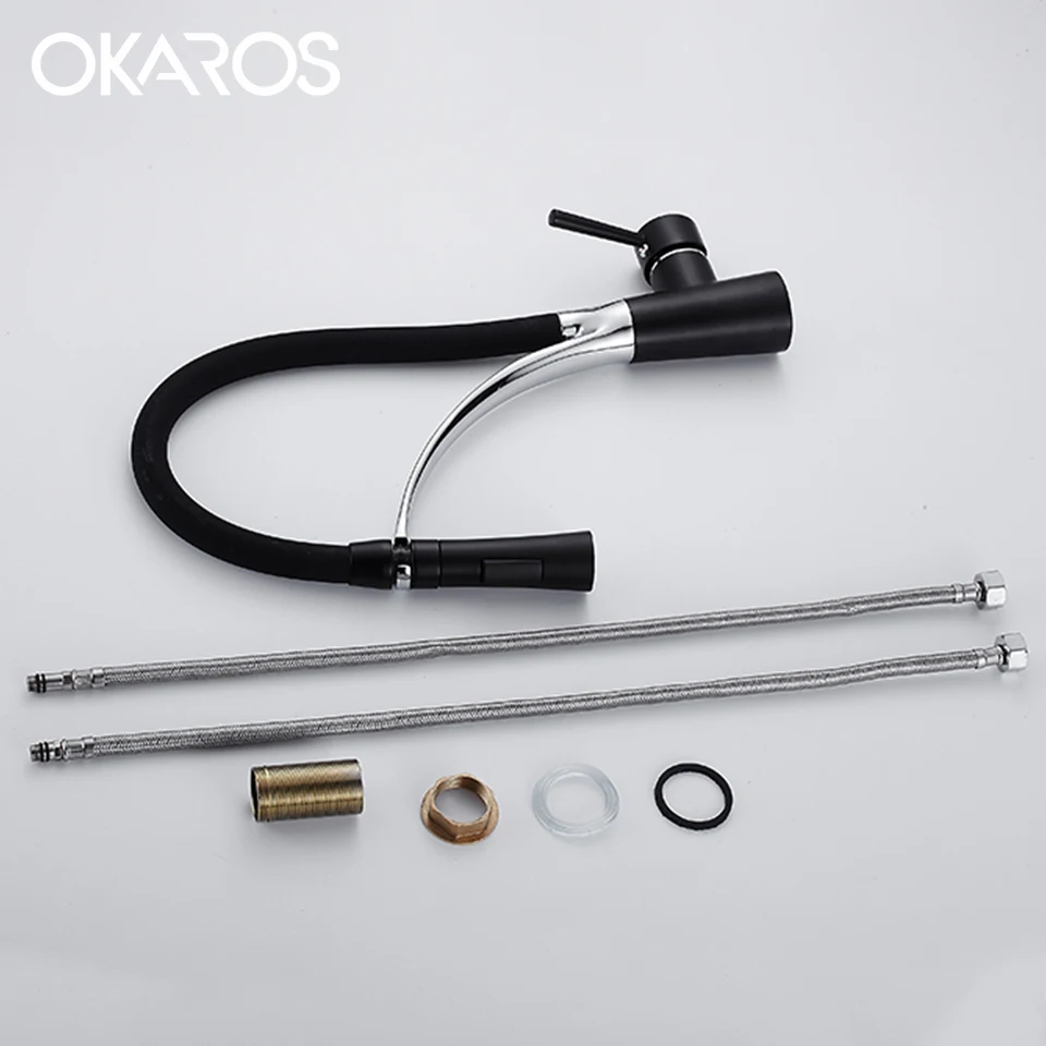 Выдвижной кухонный смеситель OKAROS 9071 B черный двойной распылитель кран для