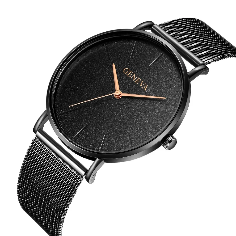 Мужские часы GENEVA montre femme 2019 Роскошные брендовые кварцевые с сетчатым Ремешком