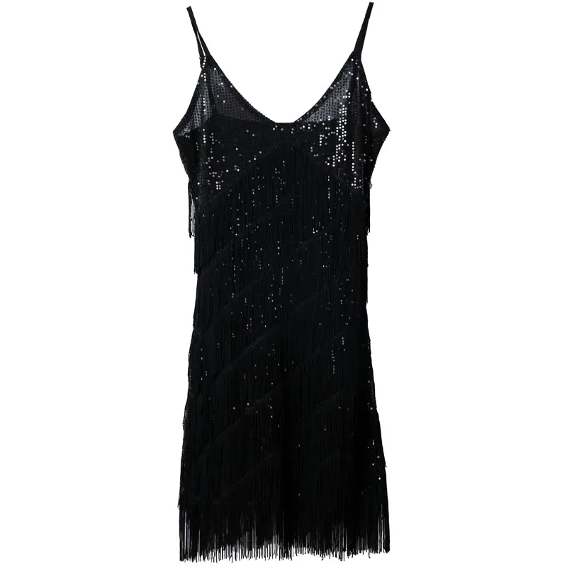 BLINGSTORY Sexy Strap V-neck Sequin Dresses Woman Party Night Tassel Summer Club Wear Flapper Elegant Dress Vestidos De Verano | Женская