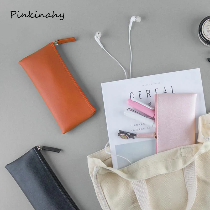 Классический пенал из искусственной кожи деловой стиль косметичка ручка черный