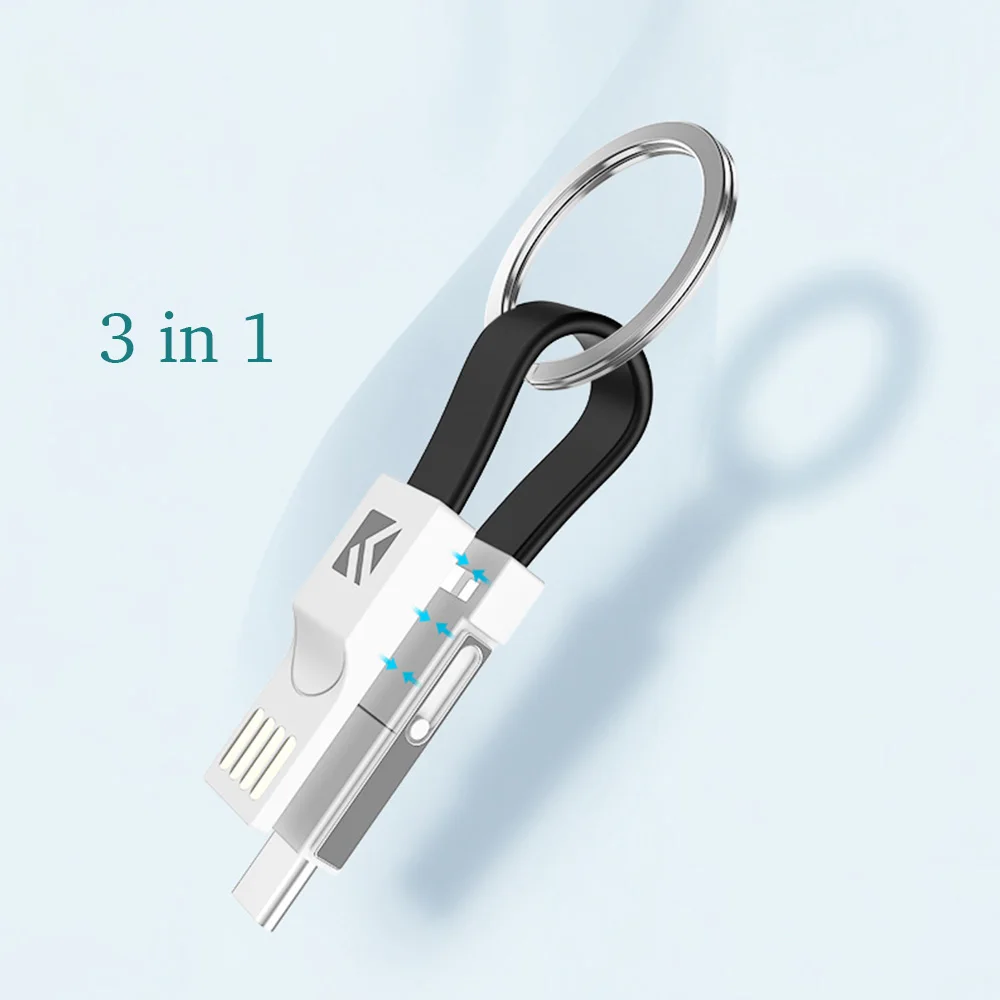 3 в 1 USB кабель Micro Type C Портативный Ключ для iPhone Xs Max 8 7 Plus Samsung 2A мини брелок зарядное