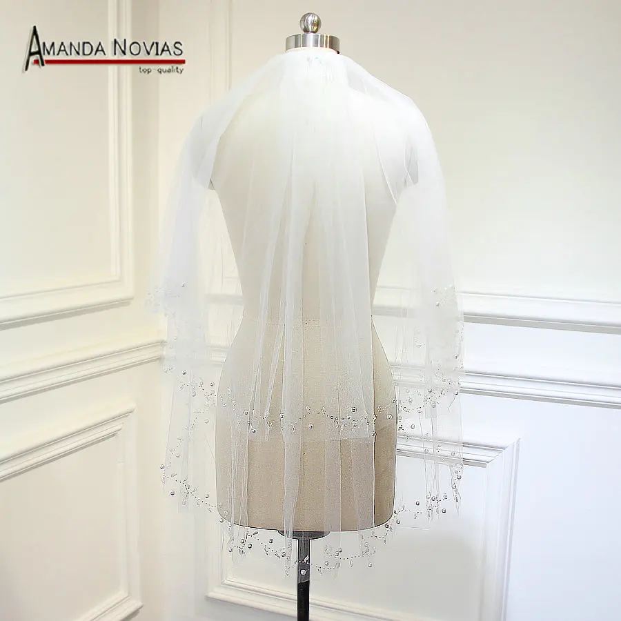 Новое поступление 2019 двухслойная короткая фата Аманда новиас из бисера|short veil|veil
