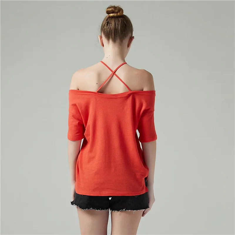 Summer Off Shoulder T-Shirt For Women Sexy Neck Cotton Short Sleeve Tee Shirt Casual Tshirts Female Top Both sides wear | Женская одежда