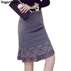 Юбка Женская Вечеринка Весна Осень Юбки Серые Оборки Знаменитости Русалка Bodycon Сексуальные Юбки-Карандаши Женщины Офис Леди
