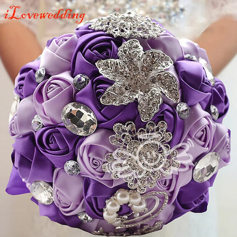 Фиолетовая/слоновая кость/розовый/красный свадебный букет с жемчугом брошь из