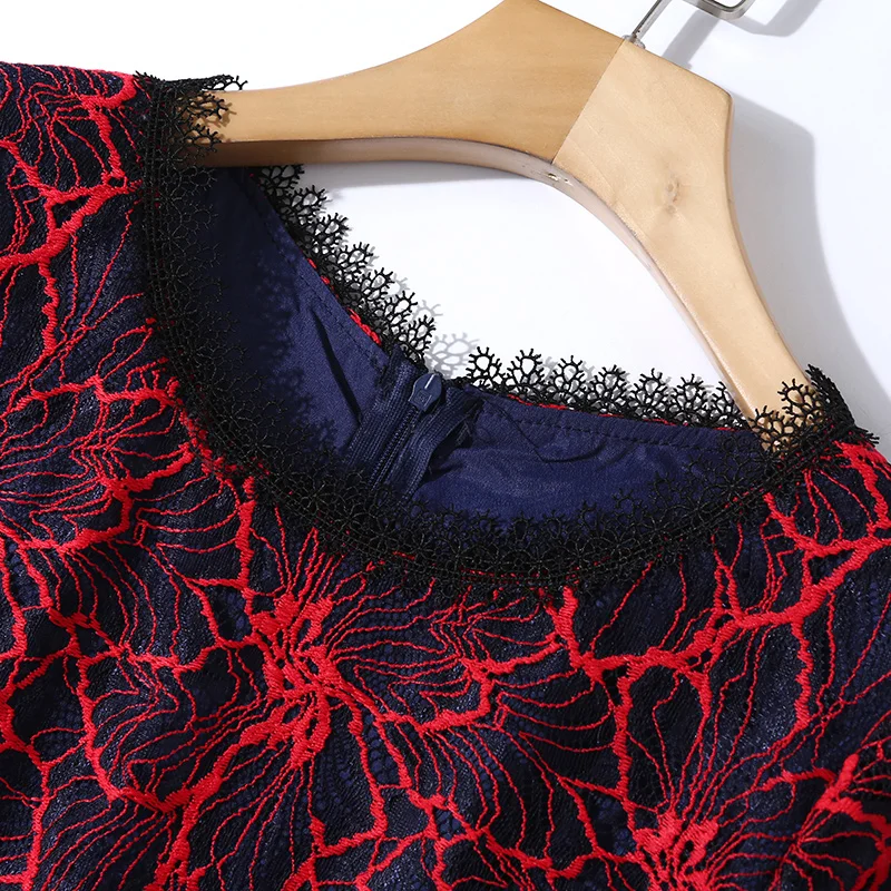 Autumn Women Midi Blue Red Lace Dress Vestidos Mujer 2021 Robe Femme Ladies Work Office Party Roupas Feminina | Женская одежда