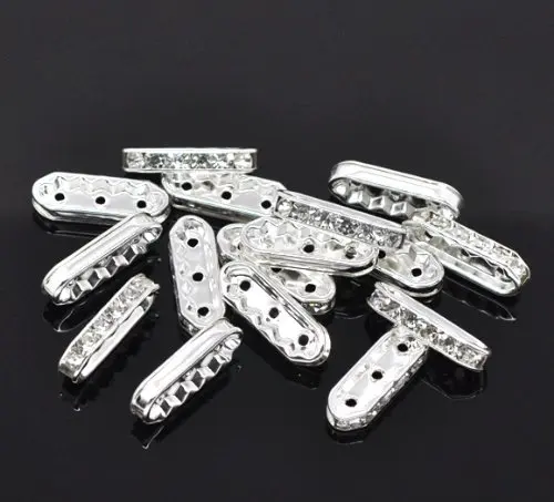 

100pcs/set DIY Jewelry Making Silver Gold Rhinestone 3 Hole Spacer Bars 21x7.5mm
