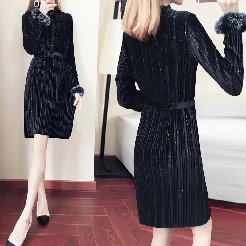 Платье женское демисезонное с воротником стойкой и длинным рукавом|Женские