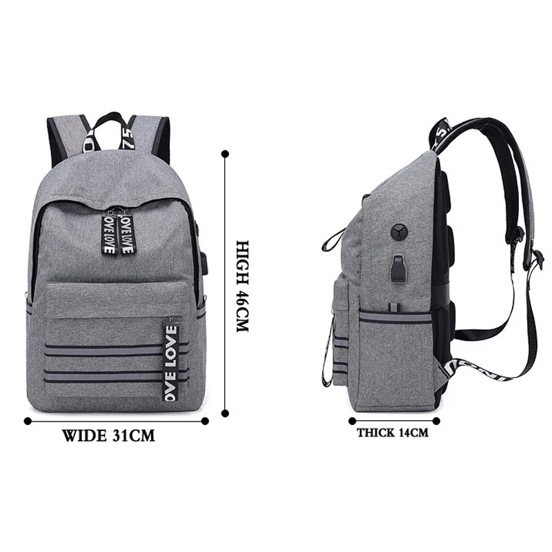 Новая мода унисекс зарядка через usb ночной светоотражающий рюкзак с двумя