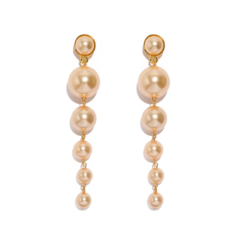 W71595 Очаровательные длинные женские серьги с большим искусственным жемчугом, женские серьги-капли на свадьбу, модные ювелирные изделия, вечерние серьги, подарок - Окраска металла: W71595