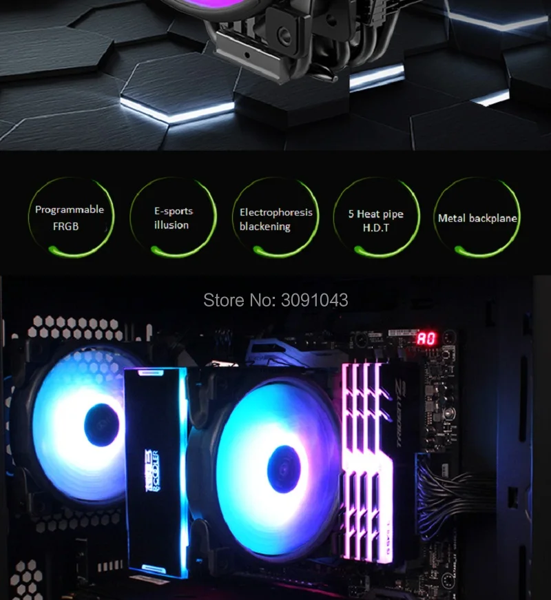 Pccooler 5 Heatpipe cpu кулер RGB 5V 3pin 12 см вентилятор для Intel 1366 AMD AM4 AM3 радиатор охлаждения процессора 120 мм тихий вентилятор для ПК
