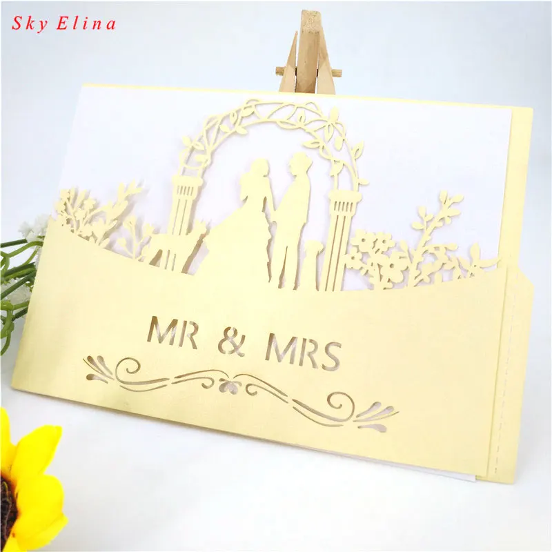 1000 шт. лазерная резка mr. &amp MRS деликатная пригласительная открытка пустотелая