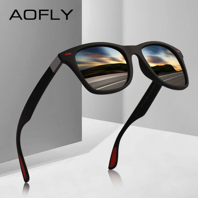 

AOFLY NEW DESIGN Ultralight TR90 Polarized Sunglasses Men Women Driving Square Style Sun Glasses Male Goggle UV400 Gafas De Sol