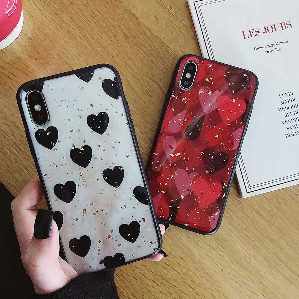 Чехол для iPhone XS MAX XR Xs X с блестками и блестящими сердечками чехол 6 6s 7 8 Plus мягкий