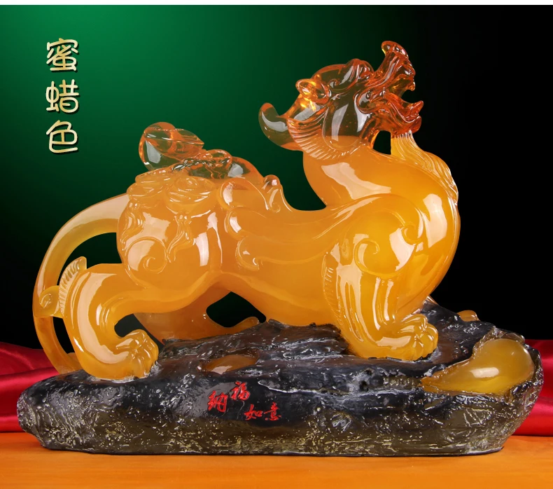 Verkaufen 36cm GROßE #2020 Office Home Wirksam FENG SHUI Talisman Schutz Geld Zeichnung PI XIU Bernstein Farbe Skulptur KUNST Statue