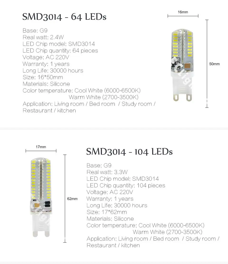 10 шт./лот светодиодный G9 лампа AC 220V G9 светодиодный лампы SMD2835 3014 48 64 104 светодиодный s лампада светодиодный 360 градусов заменить галогенные лампы