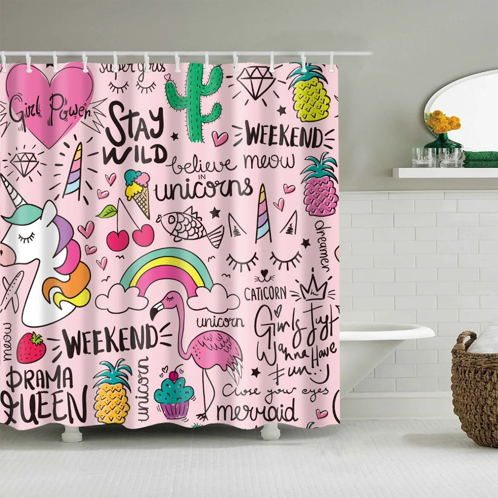 

Multi-style flamingo shower curtain Fashion Environmental Design bath curtain Bathroom Series waterproof with plastic hook C0543