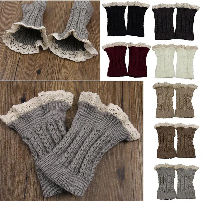 1 пара модные женские туфли вязаные крючком Кружево отделкой загрузки манжеты