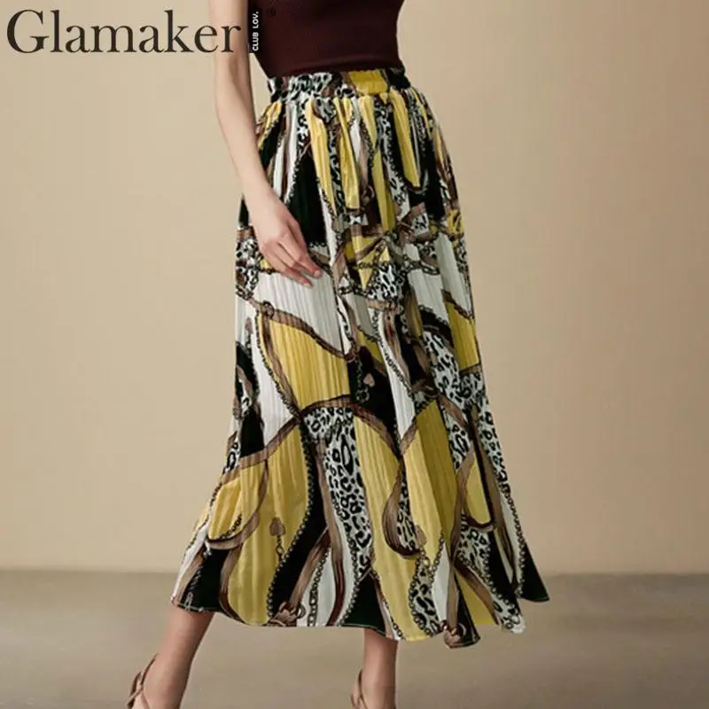 Женская плиссированная юбка Glamaker длинная шифоновая с леопардовым принтом летняя