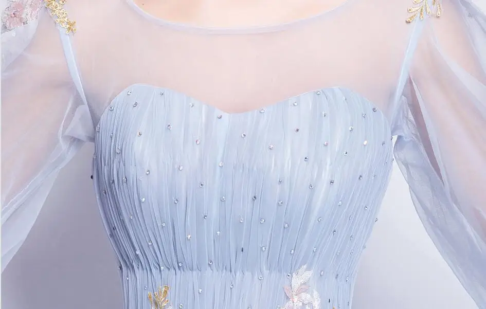 Настоящая фотография небесно-голубого цвета Vestido De Formatura импортные вечерние платья размера плюс с длинным рукавом три четверти с вырезом-лодочкой на спине платья для выпускного вечера