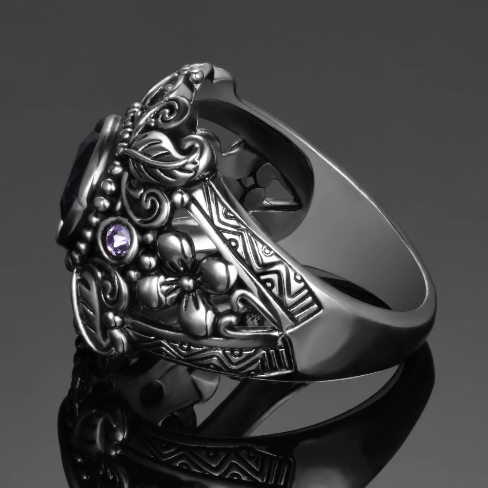 Винтажные Ювелирные изделия, 3ct аметист, 925 пробы, серебряное кольцо, круглая огранка Фиолетовый натуральный камень, женские свадебные кольца Anel Aneis с драгоценным камнем