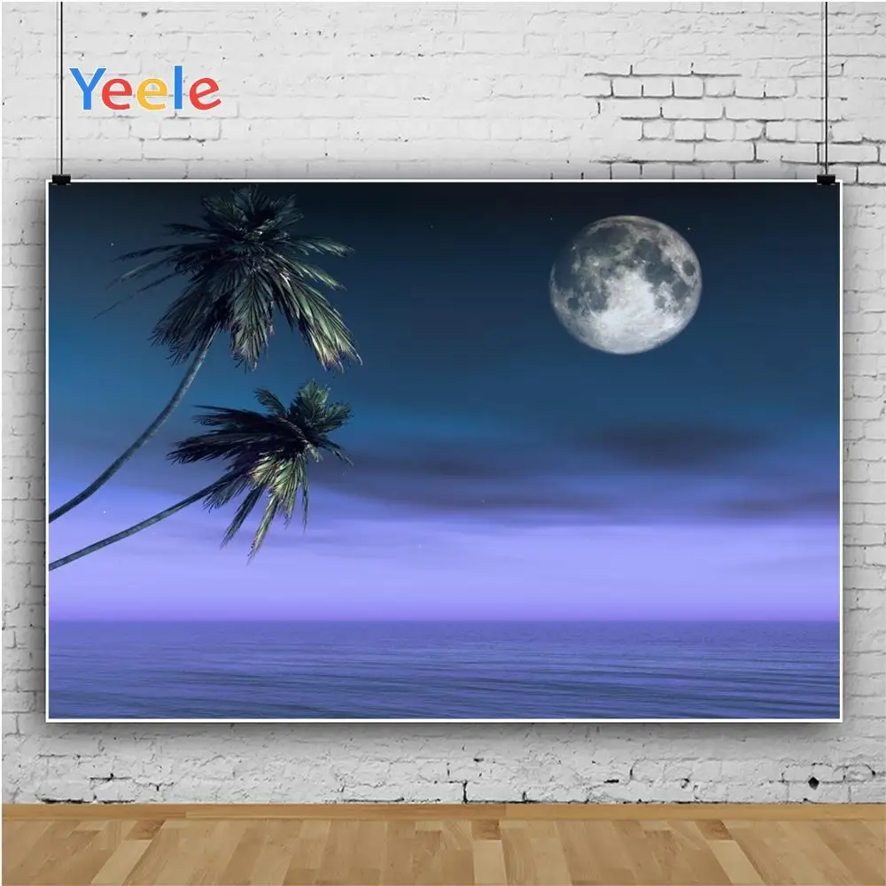 Yeele Night Dusk Moon Palm Tree Seaside Summer Photography Backgrounds Customized Photographic Backdrops for Photo Studio | Электроника