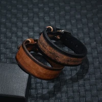 new punk style retro vintage wrap buckle genuine leather bracelet adjustable men wide belt wristband bangles jewelry