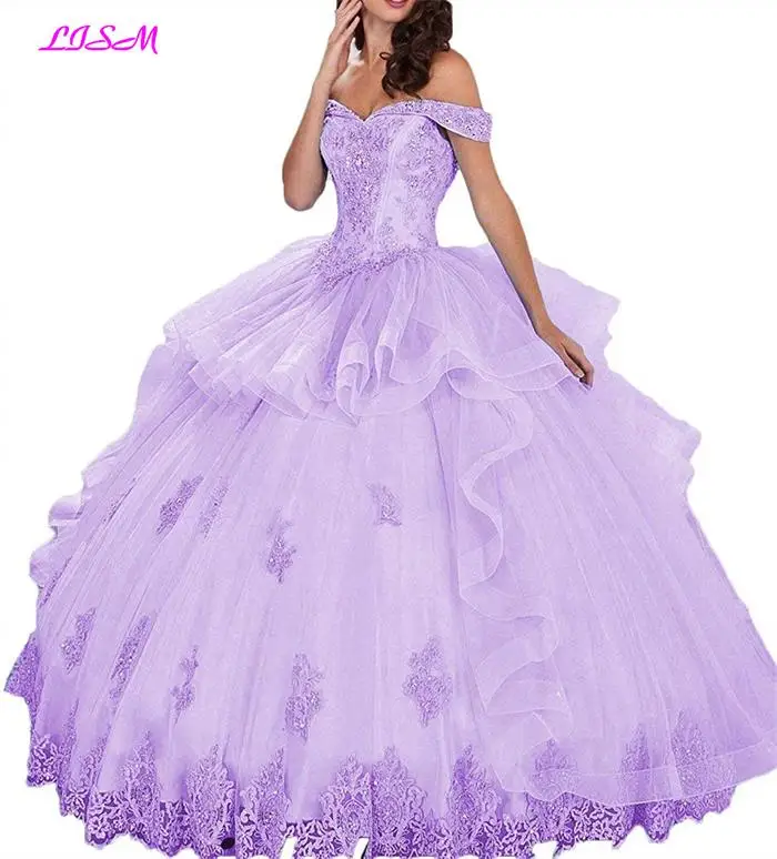 Бальные платья с открытыми плечами и аппликацией из бисера vestidos de 15 anos со складками многоуровневый органза платья для выпускного вечера - Цвет: Photo Color