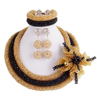 dudo black gold bridal dubai jewelry sets women crystal beaded 48 cm necklace big handmade flowers nigerian jewellery set 2019