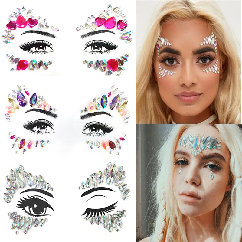 

31 colors face makeup glitter diamond with back adhesive cat eyes shape designed body shiny rhinestones decoration LT005