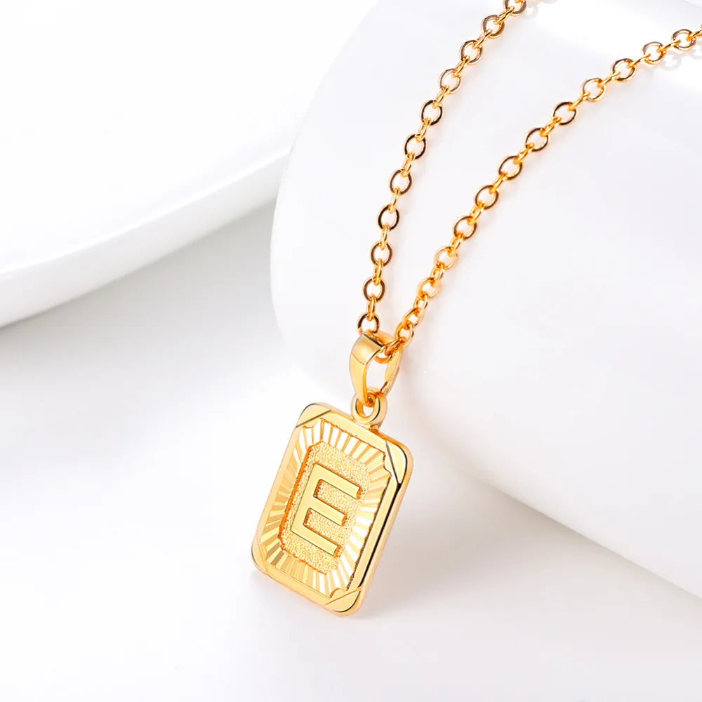 U7 Square Letters Necklaces Pendant Chain Necklace for Women Men English Initial Name Alphabet Jewelry Best Birthday Gifts P1196