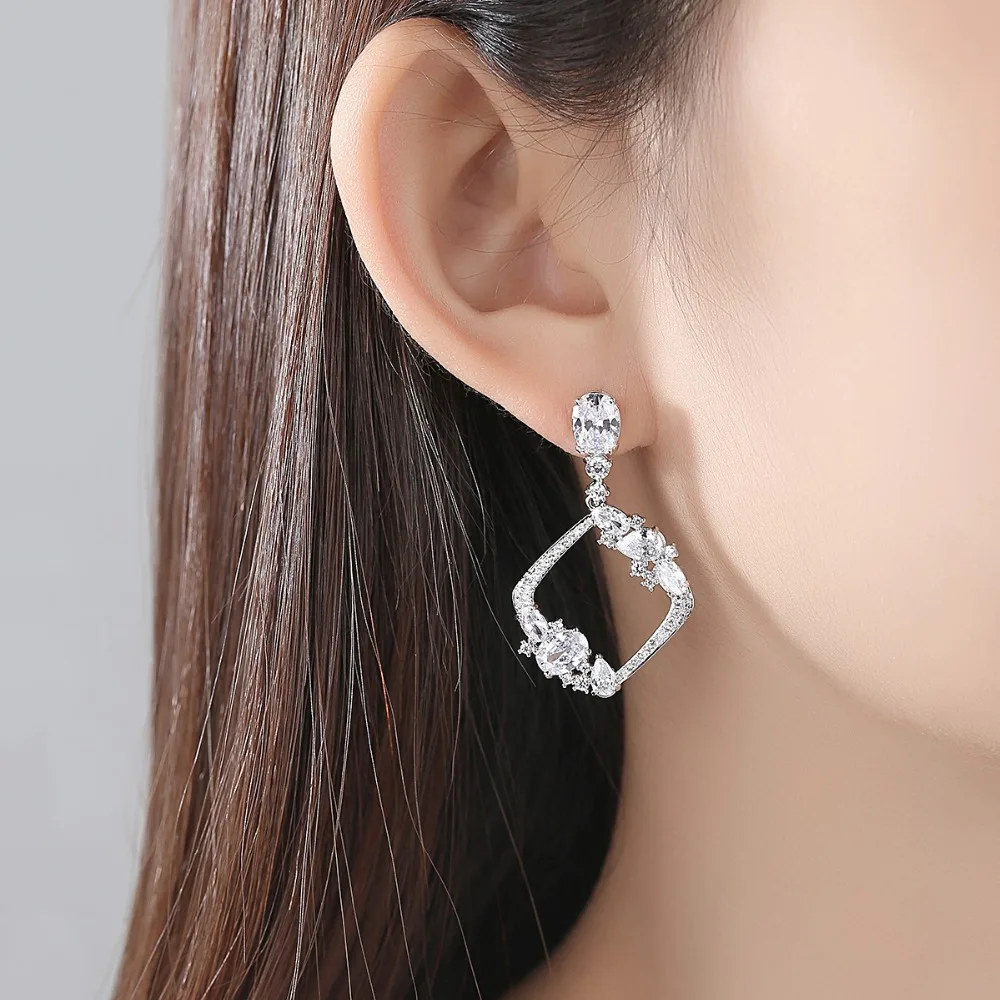 LUOTEEMI Elegant Square Hollowed Drop Earrings for Women Wedding Party Paved AAA CZ Fashion Jewelry Aretes Christmas Gift | Украшения и