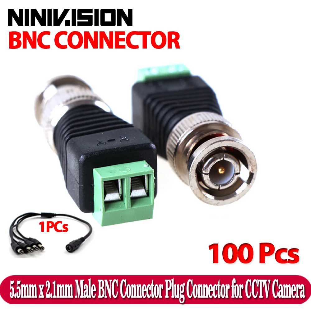 100 шт. Mini Coax CAT5 Male BNC коннектор для камеры видеонаблюдения Видео балун