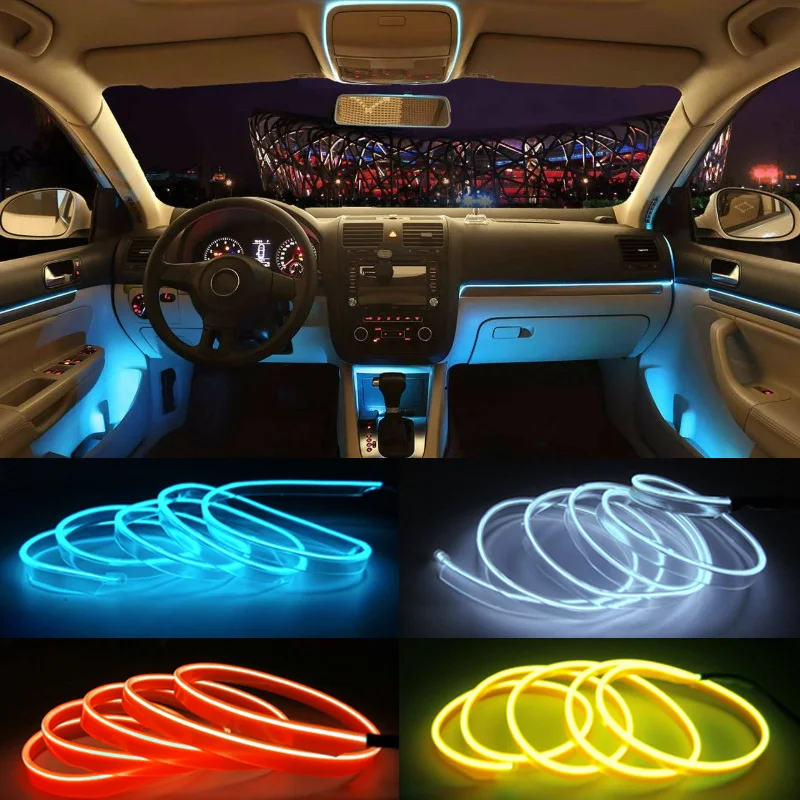 

Flexible Car Strip 12V 5 Meters EL Wire Rope Neon Light Decor Party Dance DIY Decorative Line with USB Connector Control Unit