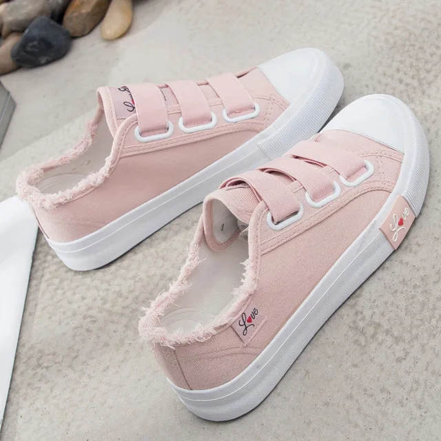 Pink Новая спортивная обувь, женские модные кроссовки, zapatos de mujer размера плюс, тканевая прошитая обувь на липучке, женская обувь для бега basket homme - Цвет: Pink