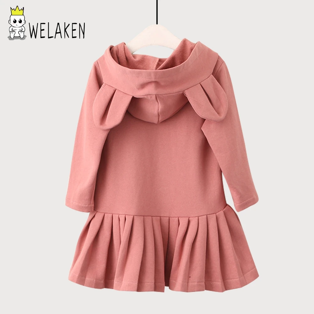 weLaken 2018 New Arrival Girl's Dress Cute Bear Ears Kid's Outwear Autumn Winter Long Sleeve Hooded Cotton Casual Pleated | Детская